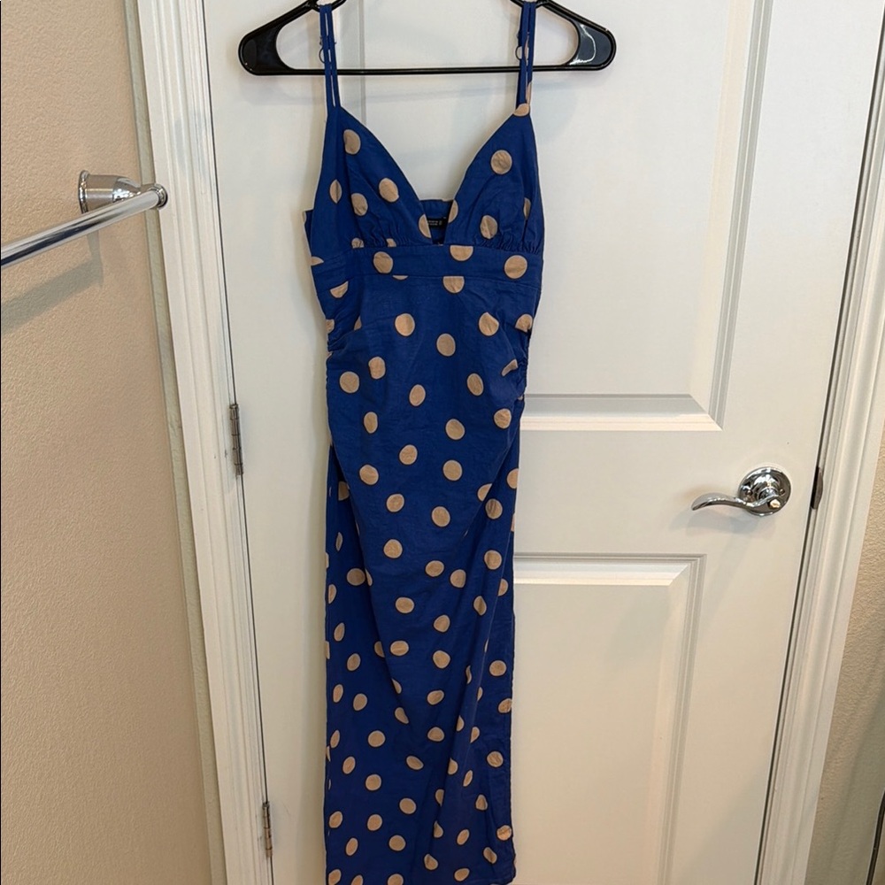 Zara Blue Maxi Dress with Tan Polka Dots